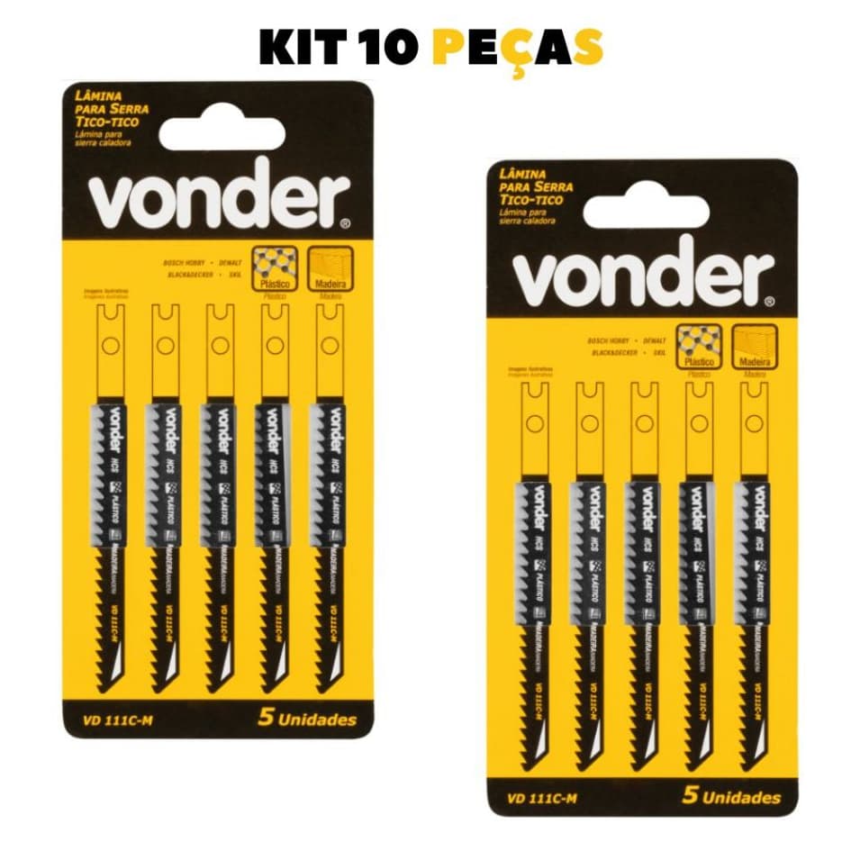 Kit 10 Lâminas de Serra Tico-Tico Universal VD111CM - Vonder - Cortes Precisos em Madeira e Plástico