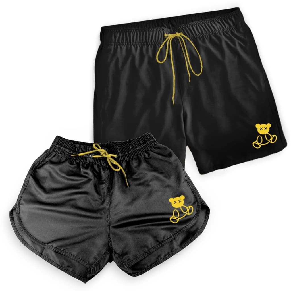Kit Casal 2 Short Tactel Verao Moda Praia Bermudas Personagens Desenho