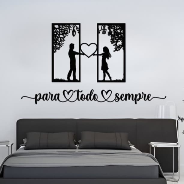 Kit 2 Quadros Decorativo de Casal com Frase 'Para Todo Sempre' em MDF 40x25