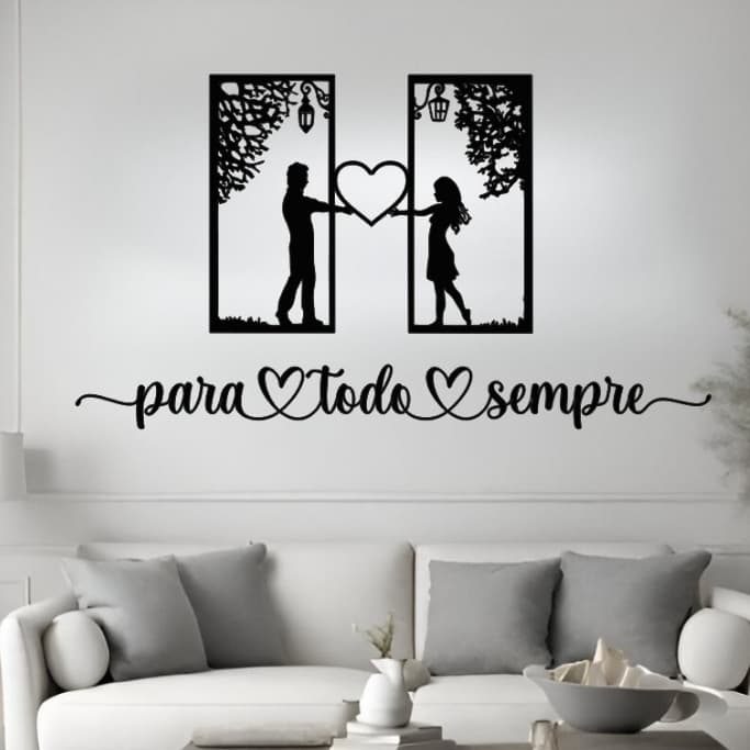 Quadro Decorativo de Casal com Frase 'Para Todo Sempre' em MDF