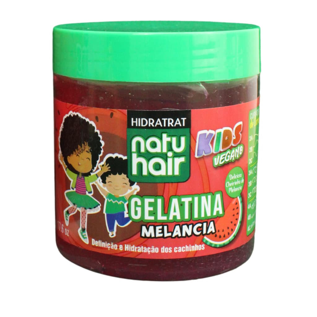 Gelatina Kids Melancia Vegano Natuhair 500g Super Modeladora Antifrizz Definição Cachos Vegano