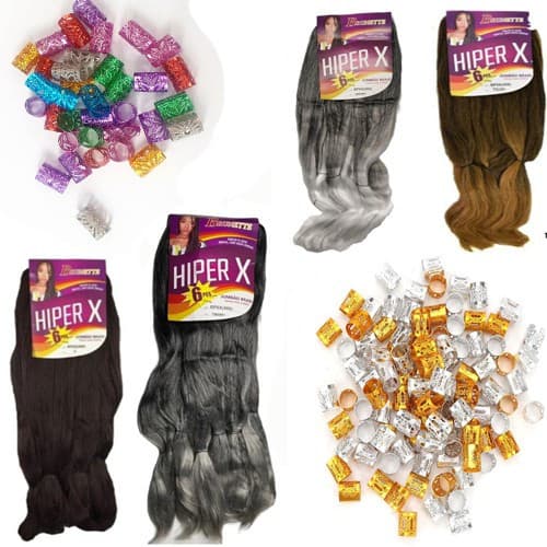 Kanekalon Jumbo Tranças Box Braid MEGAX / HIPERX / SUPERX 400g + ANÉIS