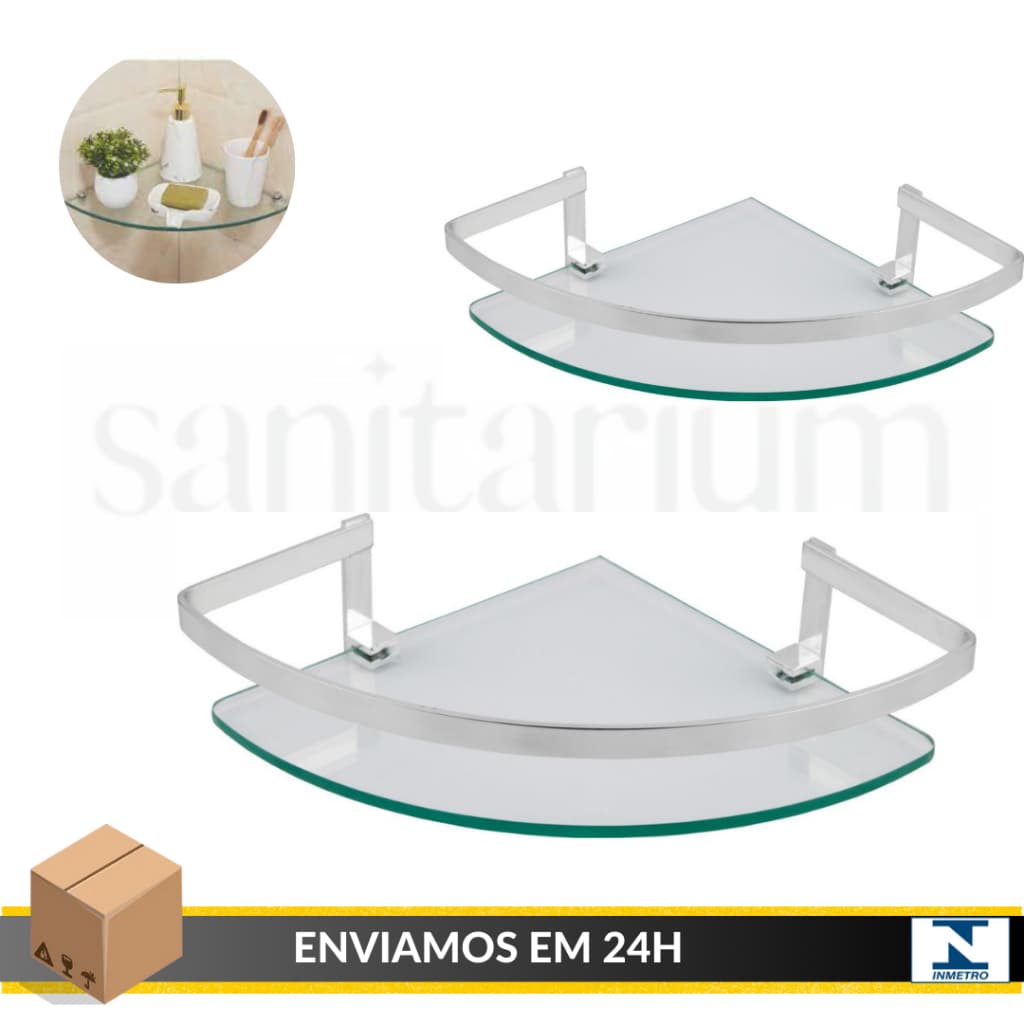 KIT 02 PORTA SHAMPOO CANTO, BANHEIR, VIDRO INCOLOR 6mm