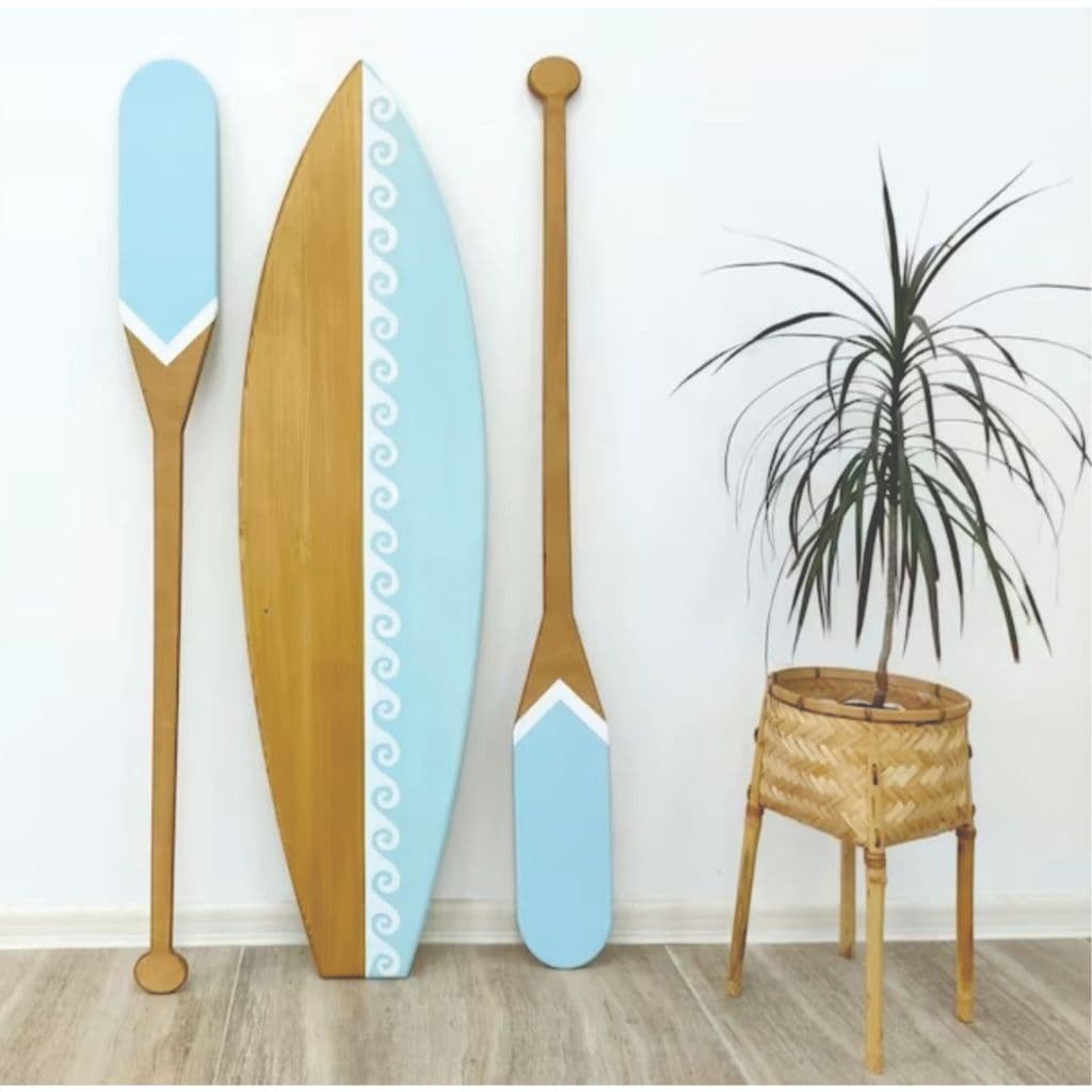 Quadro Decoração De Praia Kit 2 Remos + Prancha Hawai Sala Area de Laser