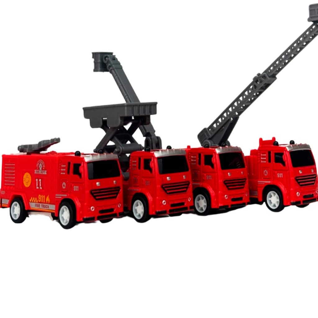 Kit 4 Carrinhos Bombeiro Fricção Menino Brinquedo Vermelho Tipo Metal