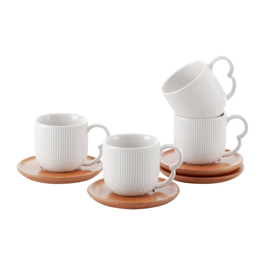 Jogo 4 Xicaras De Café Porcelana Com Pires Bambu 90ml Oásis