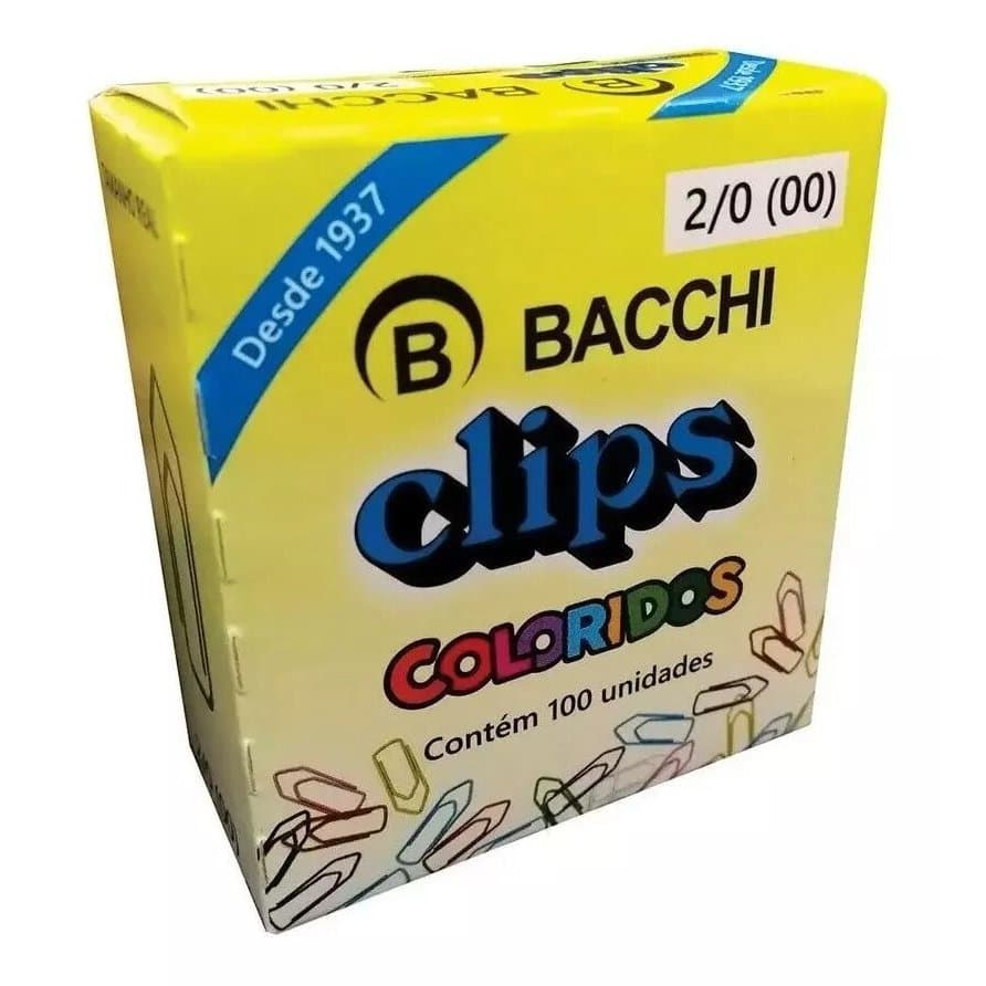 Clips Colorido Galvanizado 2/0 Caixa Com 100 Unidades - Bacchi