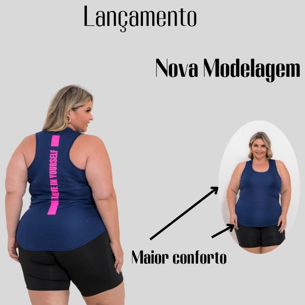 Regata Plus Size Feminina Camiseta Dry Fit Academia Estampada Believe