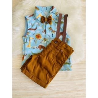 Conjunto Menino Infantil Luxo Temático Regata Safari + Bermuda Caramelo