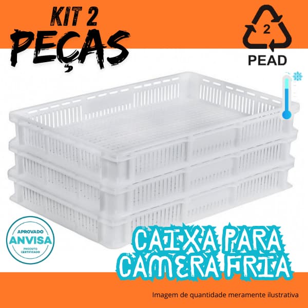 Kit 2 Bandeja Camara Fria PEAD Plástica Retangular 12L Panificadora Pão Salgados e Esfirra