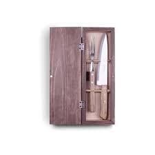 Kit Churrasco Faca e Garfo Trinchante + Caixa de Madeira