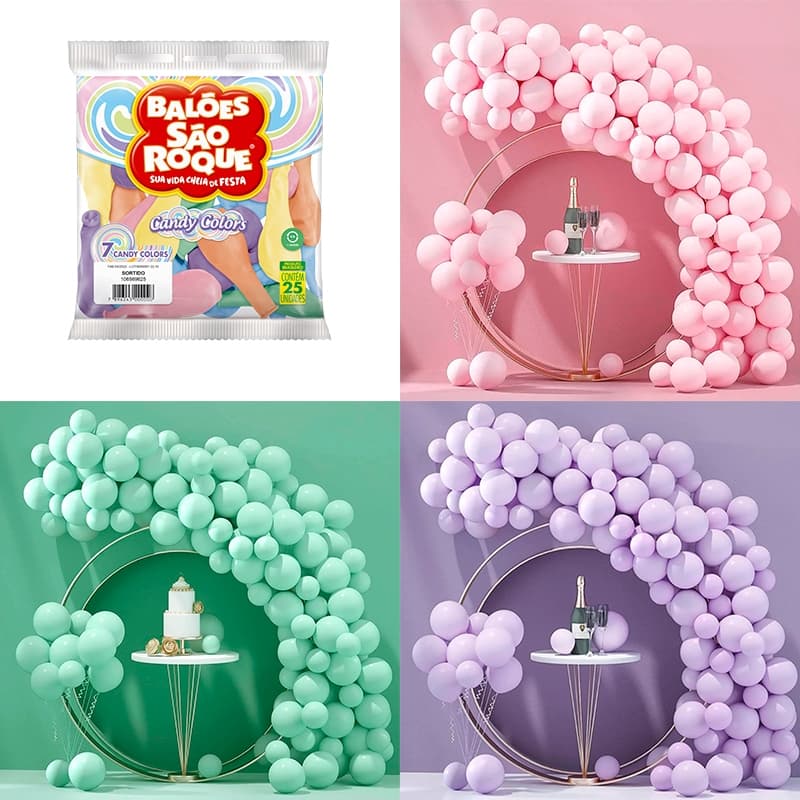 Balão São Roque 7 Polegadas Candy Colors c/25 unds Bexiga Cores Pasteis