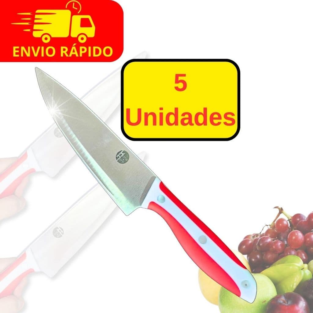 Faca Aço Inox 7 Polegadas 30cm Com Cabo de Borracha Utensilio Carnes Legumes e Frutas Cozinha Chef