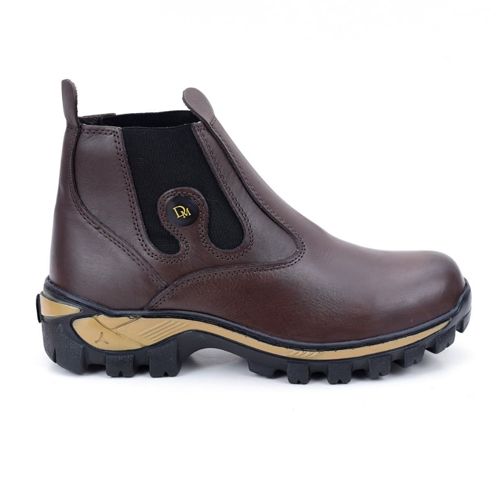 Bota Botina Masculina Café Couro Latego Legítimo Sola de borracha Trabalho Palmilha em Gel Envio Imediato
