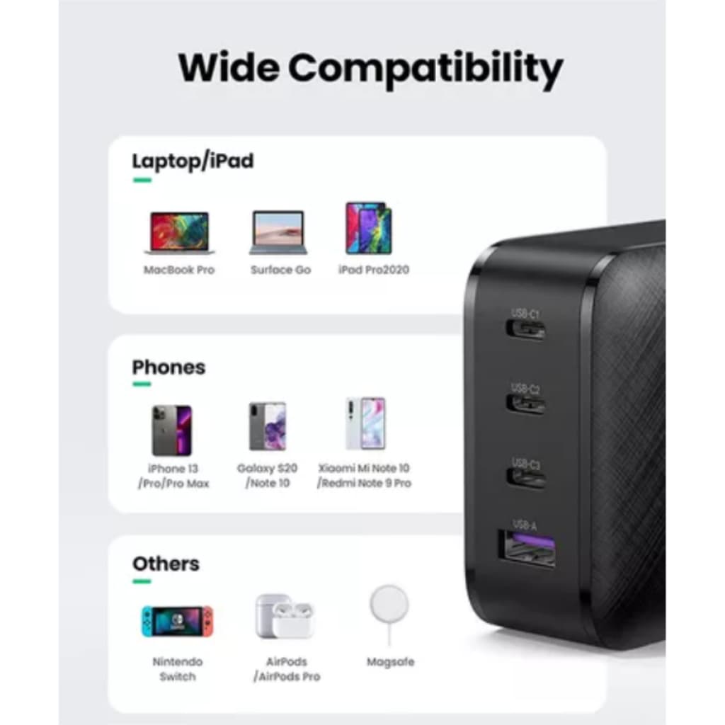 Carregador Turbo Gan Usb 3x Tipo-c 100w Fast Charger