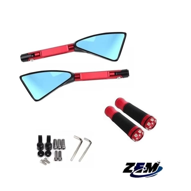 Kit Retrovisor de Moto Esportivo Punho Esportivo Retrovisor Espelho Azul