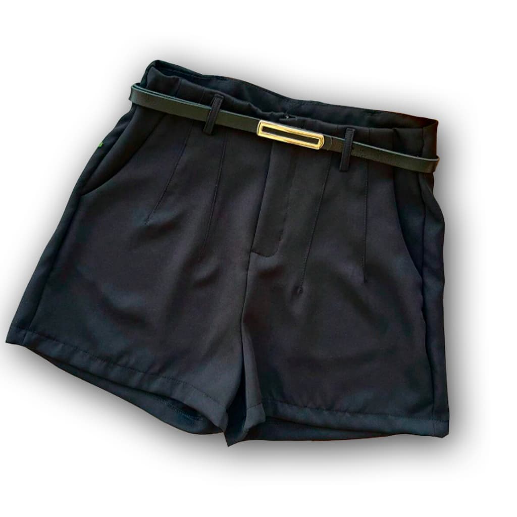Short Feminino Alfaiataria Com Cinto Bolso + Envio Imediato