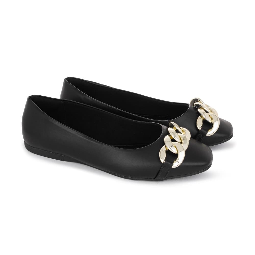 Sapato Feminino Sapatilha Femina Bico Quadrado Corrente Tendencia Moda
