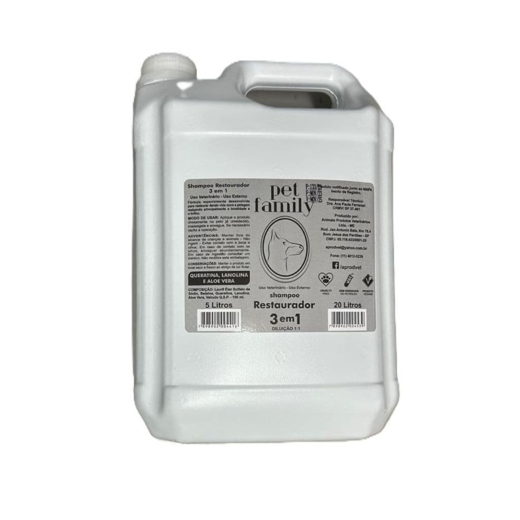 Shampoo Pet Family 5 Litros Restaurador 3 Em 1 Cães Gatos