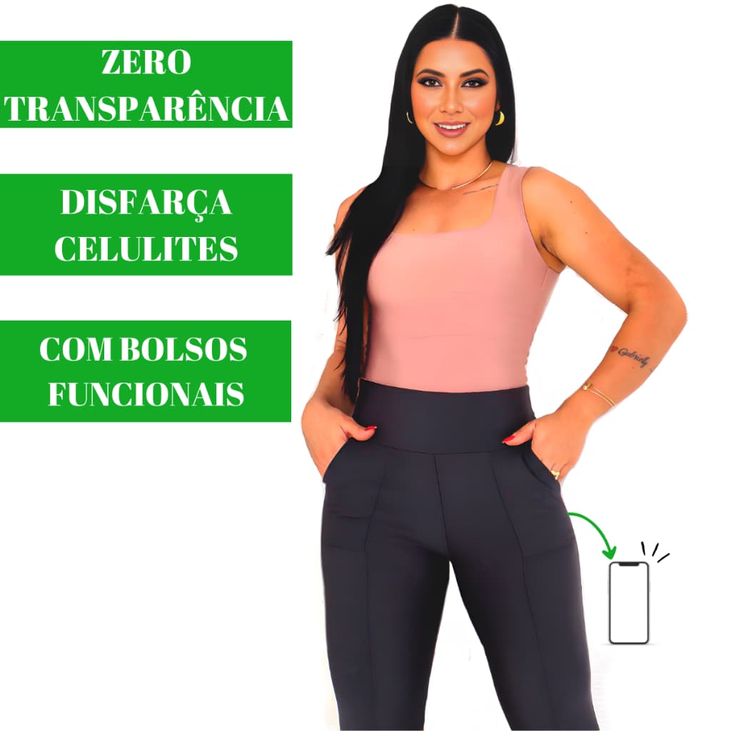 Calça Legging Feminina Calça Montaria Zero Transparência Peluciada Disfarça Celulite Com Bolso