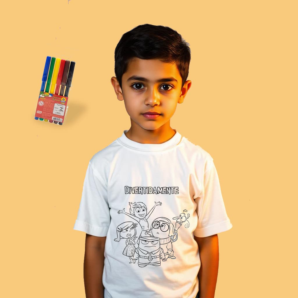Camiseta Pinte e Lave Divertidamente Infantil com Canetinhas