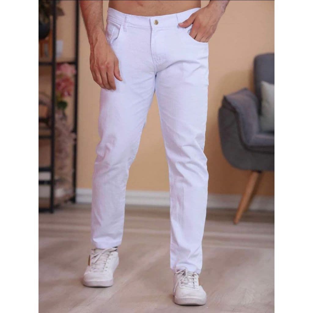 Calça   Masculina Branca Mega Skinny Premium Algodão Comfort Super