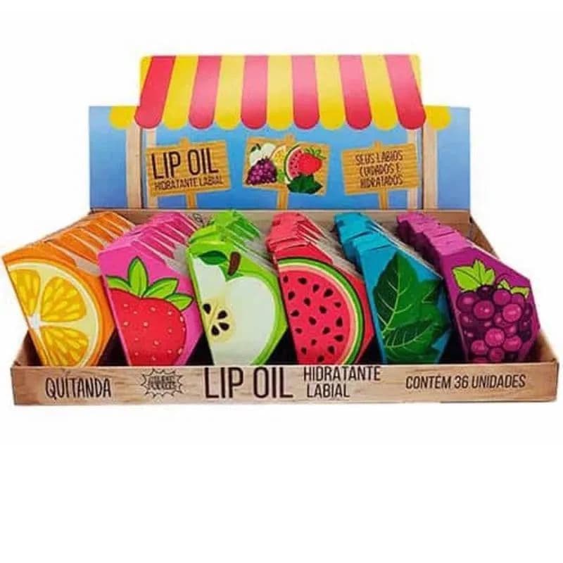 Lip Oil Hidratante Labial Quitanda Super Poderes Frutas Cheiro Especial de Frutas Embalagem Ótima para Levar na Bolsa