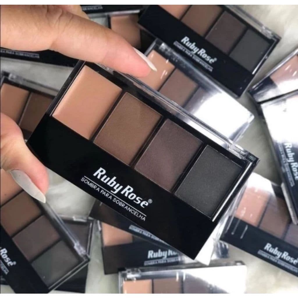 Sombra Para Sombrancelha Profissional Ruby Rose 4 em 1 Marrom e Preto Preenche Falhas faz Designer