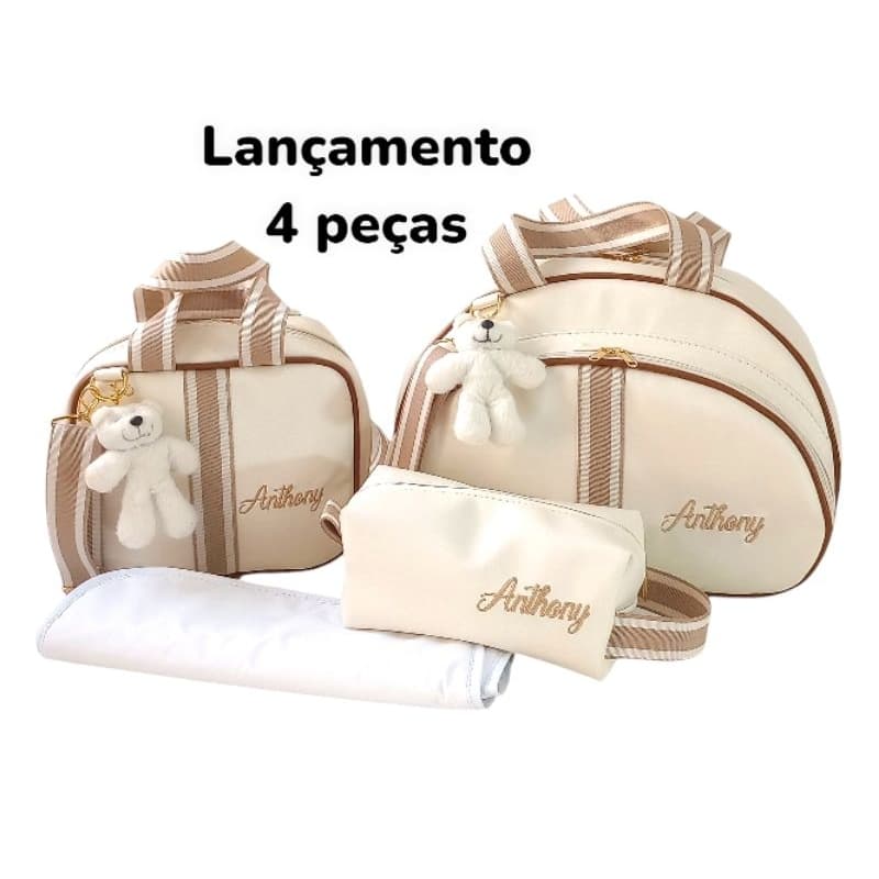 Kit bolsas maternidade personalizadas com nome 4 peças para menina e menino