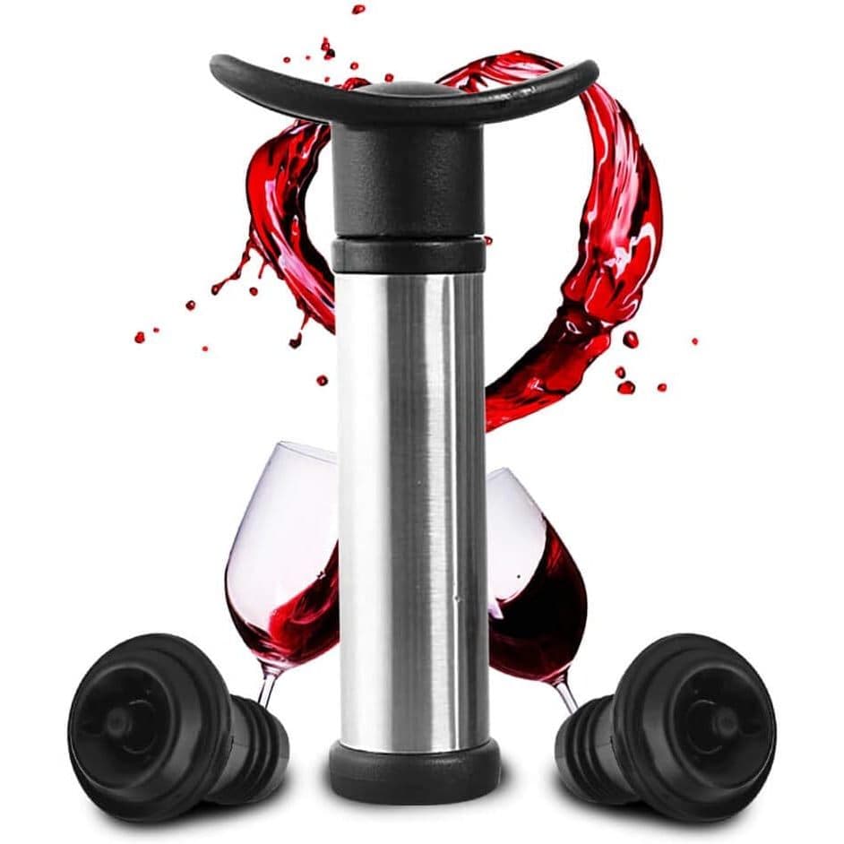Bomba de Vinho a Vacuo Inox + 2 Rolhas de Silicone Armazenagem Inteligente