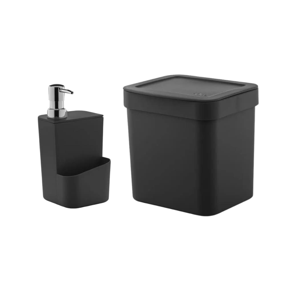 Conjunto Lixeira De Pia 4,7 Litros E Dispenser De Detergente 650ml Praticidade Higiene Organização