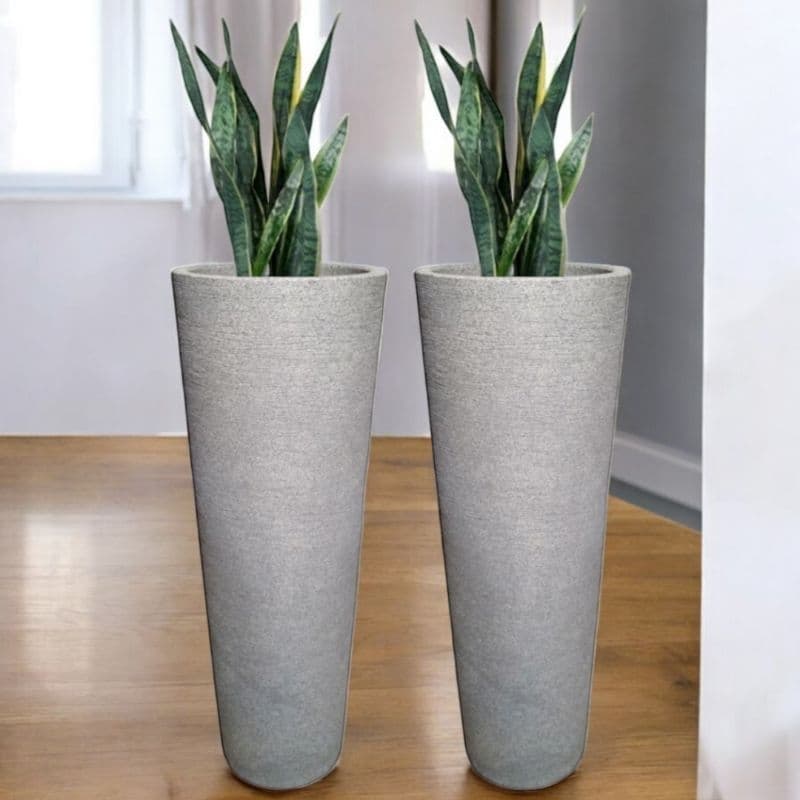 Kit 2 Vasos de Plantas Coluna Ibiza Grafiato Decorativo Polietileno Sala Jardim