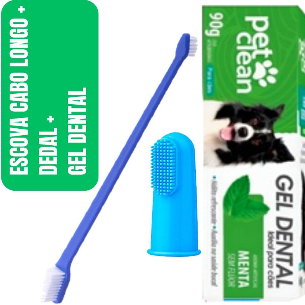 Escova de Dente Gel Dental Kit Higiene Bucal Pet Para Cães