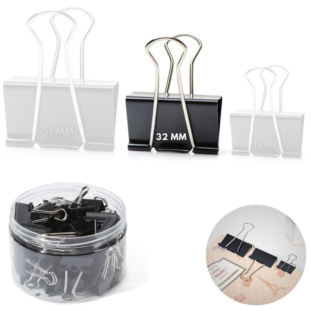 Kit 24 Clips Borboleta 32 mm Prendedor de Papel Grande Binder Escritório Documentos Clipe Trabalho