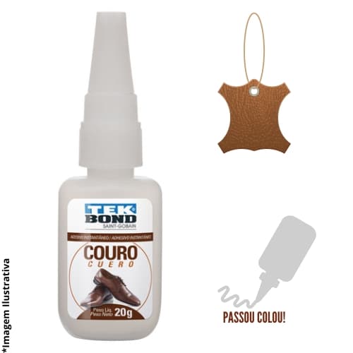 Adesivo instantâneo Tekbond Couro 20g, cola calçados, metal, eva, borracha, viton