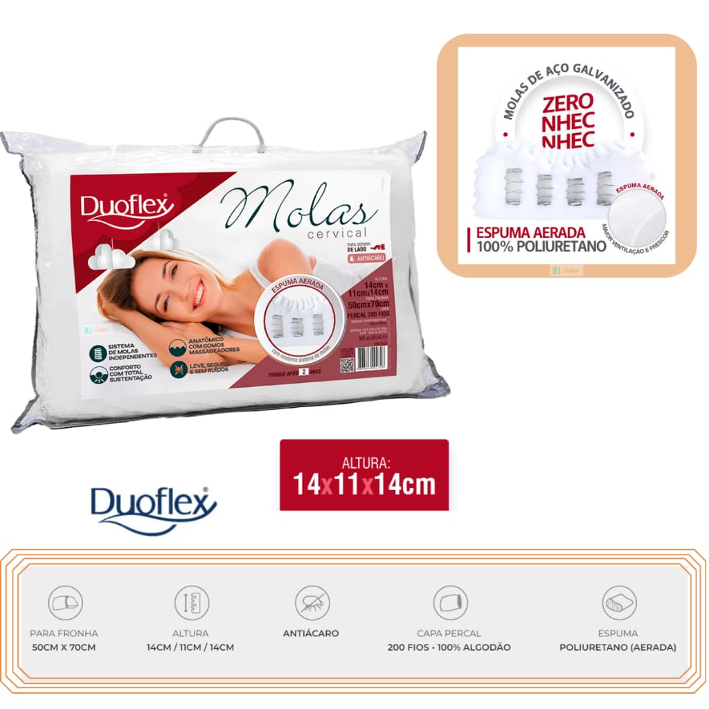 Travesseiro Molas Cervical Duoflex - Formato Anatômico com Gomos Massageadores - Alta Qualidade e Durabilidade