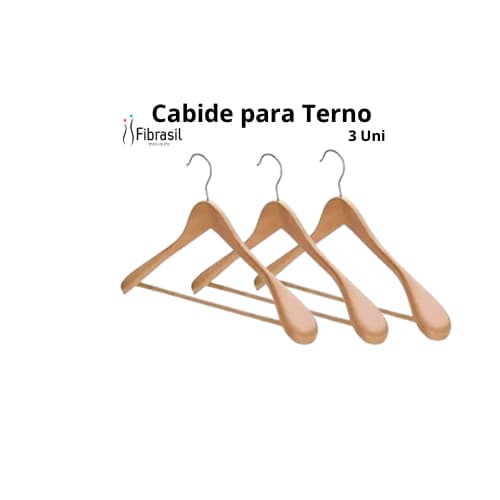 Kit Cabide Madeira Marfim Com Barras Para Terno Casaco Super Resistente 3 Unidades