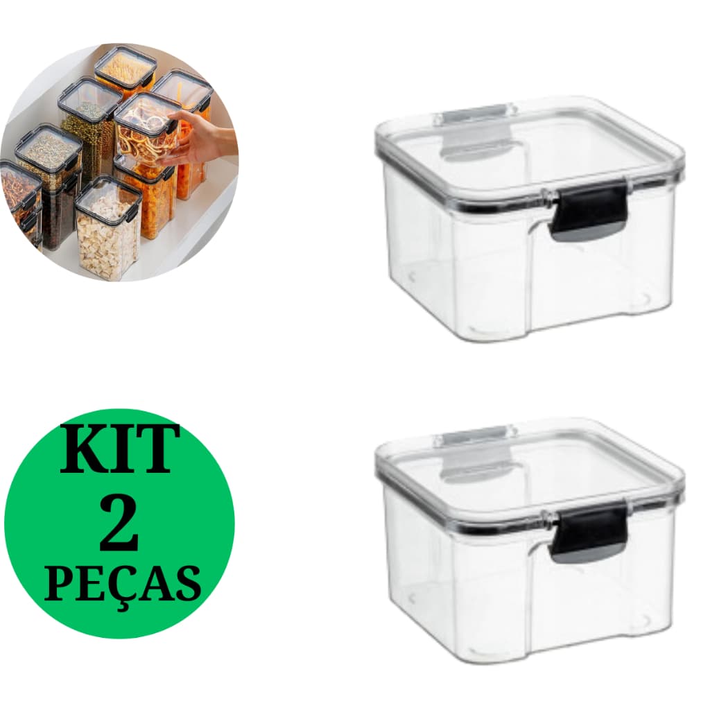 Kit 2 Potes Hermético Plástico Empilhável Quadrado Resistente 500 ML