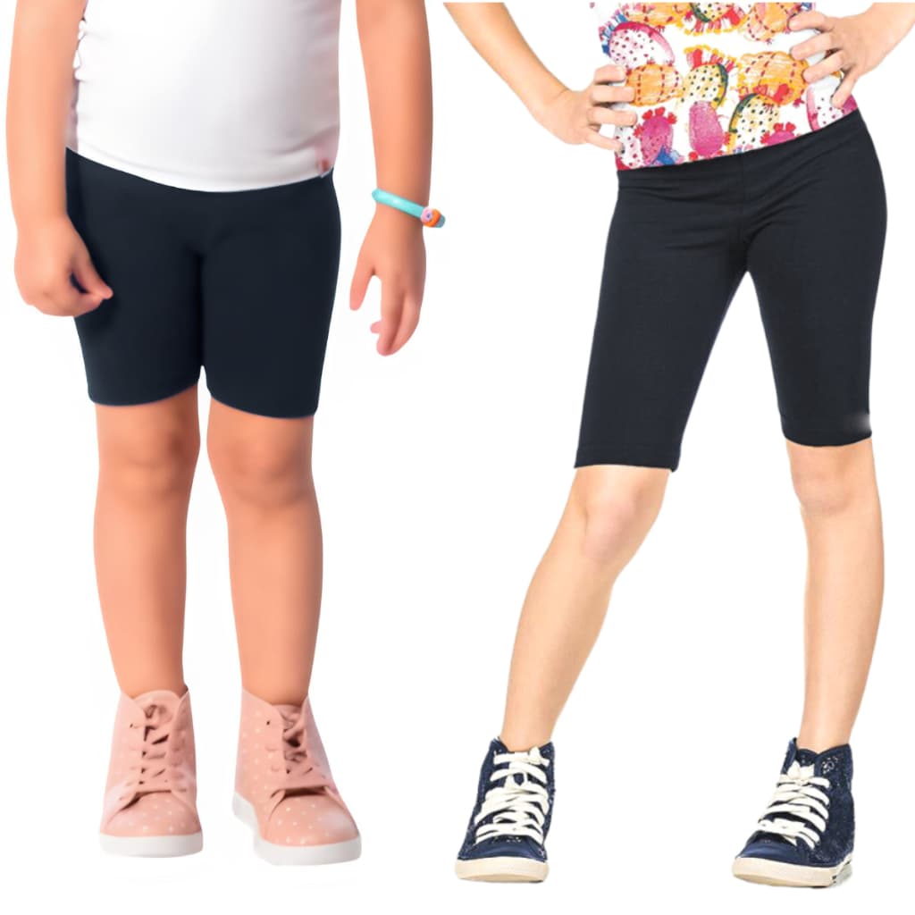 Kit 2 Shorts Preto Legging Infantil Escolar Reforçada Lisa