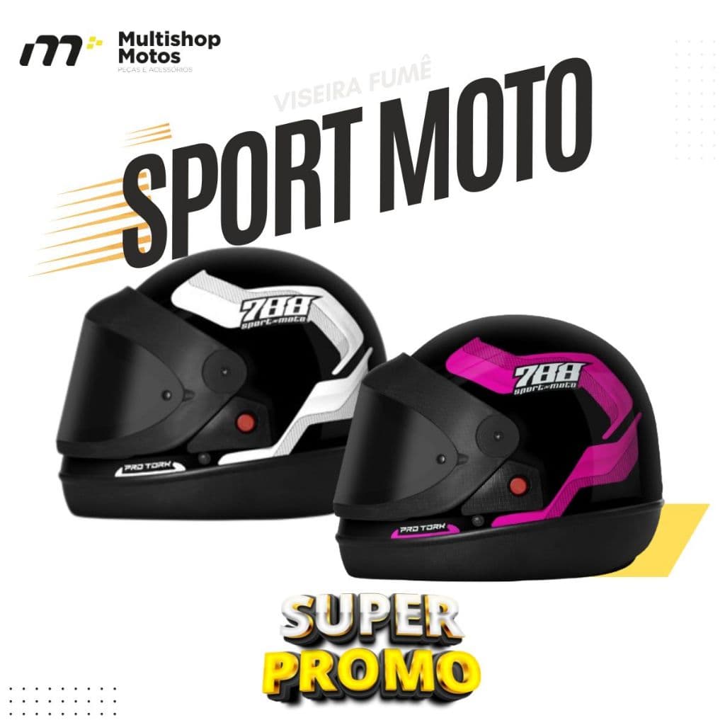 Capacete Moto Fechado Pro Tork Sport Moto 788 Viseira Fumê Diversas Cores Feminino Masculino Confortável Abertura Automática ABS Resistente Envio Rápido Tam. 56 58 60