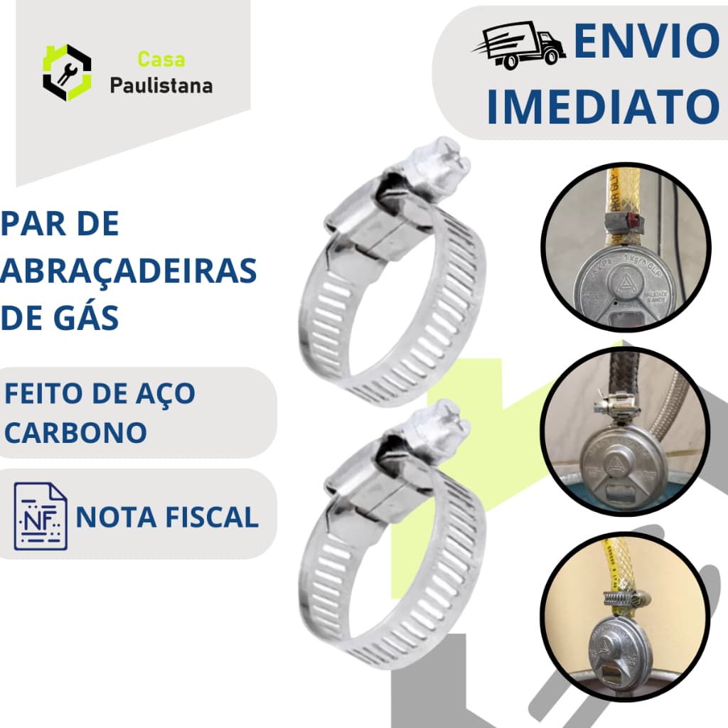 Par com 2 Abraçadeiras para Mangueira de Gás Rosca sem Fim 5/8 x 3/4 para botijão de cozinha