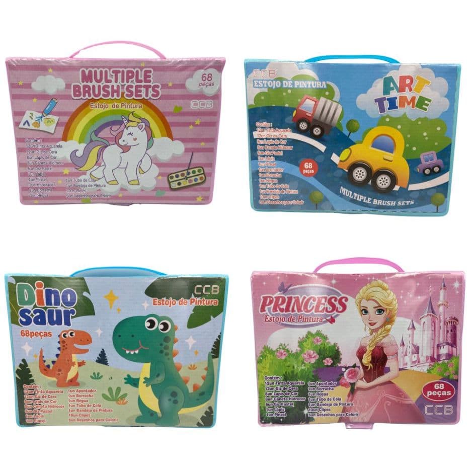 Estojo Maleta Escolar 68 Peças Azul ou Rosa Canetinha, Gis, Lapis etc...