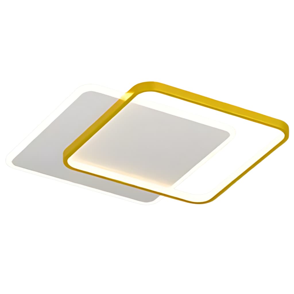 Luminaria Plafon Sobrepor Quadrado 2 aneis Dourado Minimalista Moderno Bivolt (110/220)