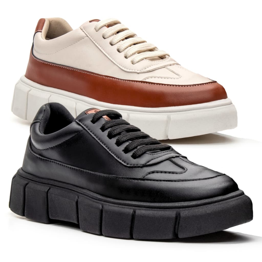 Kit 2 Pares Tênis Masculino Casual Elegante Sola Alta Estilosa Palmilha Conforto Trabalho Passeio
