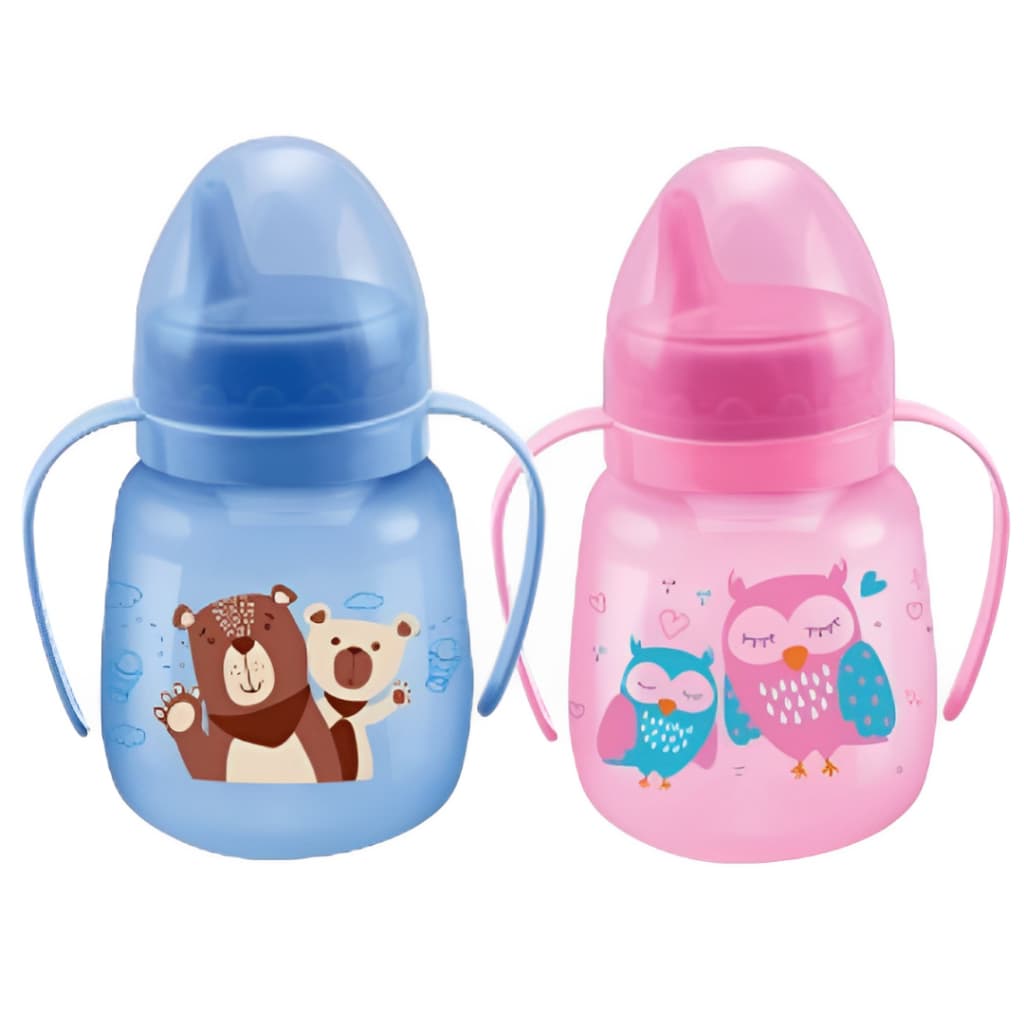 Copo Treinamento 240ml Bico Rigido Válvula Redutora - Estampado Azul e Rosa