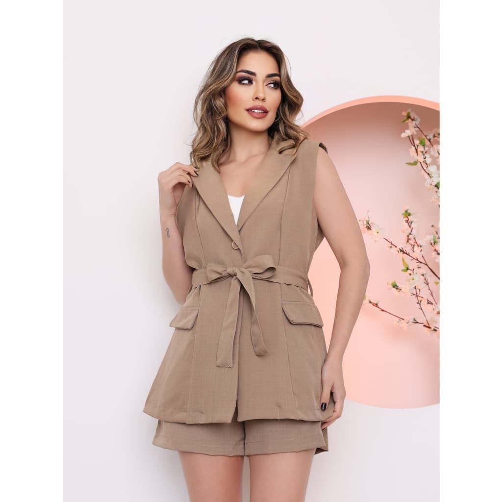 Conjunto Alfaiataria TWILL Social Colete e Short Moda Feminina COD 105