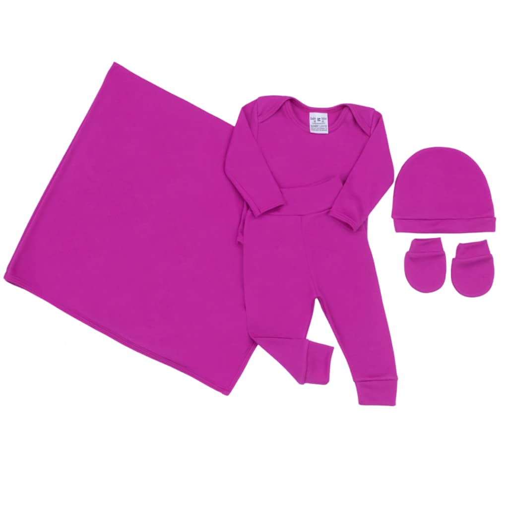 Saida Maternidade Feminina Bebe Malha Ribana 100% Algodão Roupa de Bebê Menina 05 Pçs Recem Nascido