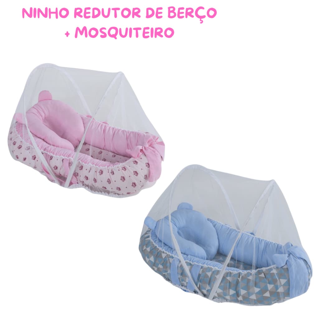 NINHO REDUTOR DE BERÇO ESTAMPADO MENINO MENINA + MOSQUITEIRO