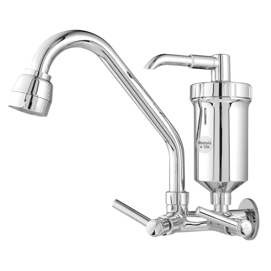 Torneira Cozinha Parede Com Filtro Gourmet Duplo Jato 1/4 Volta Luxo