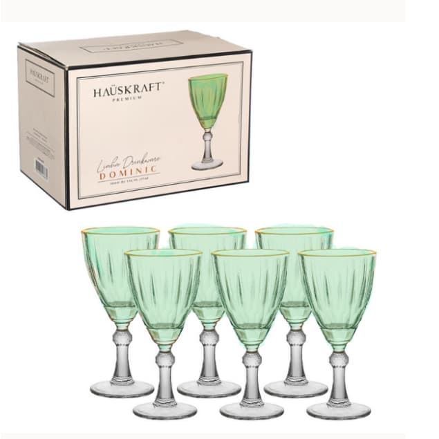 Jogo De 6 Taças 275ml Borda Dourada Dominic Verde Hauskraft